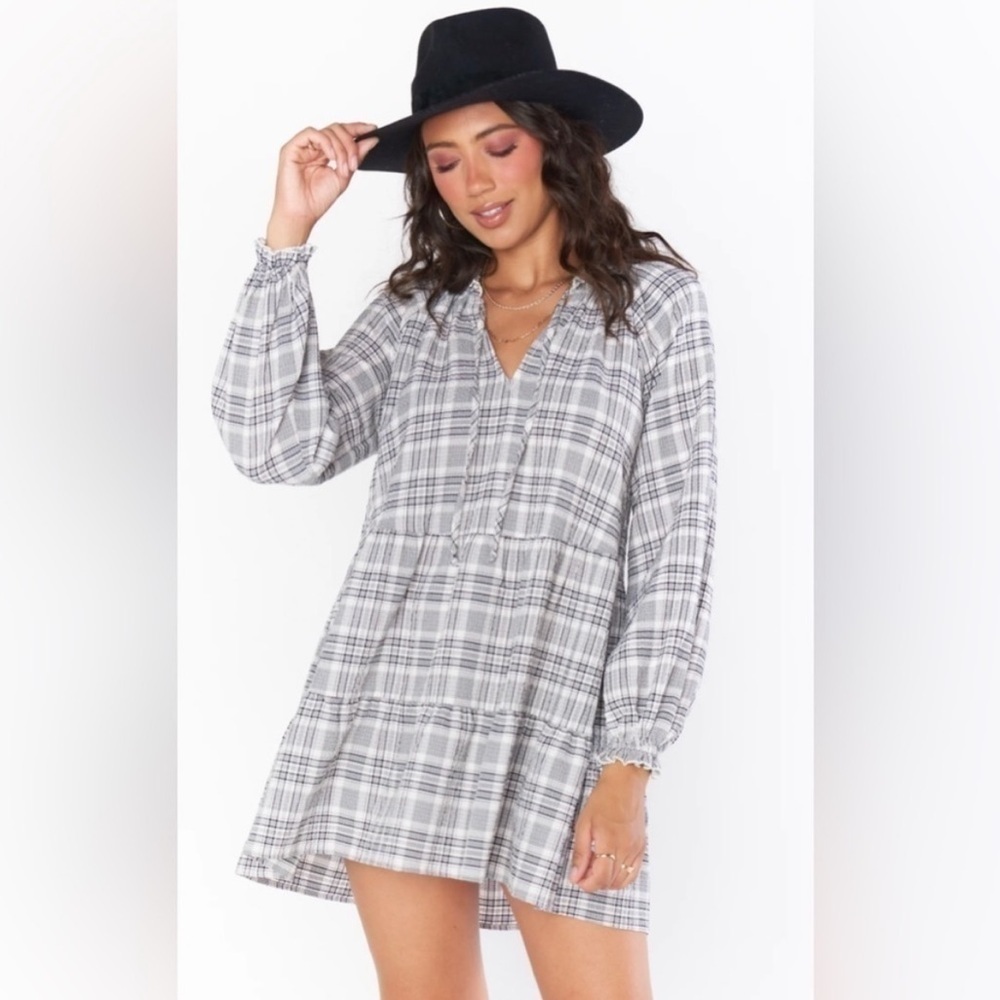 Show Me Your MUMU Birdie Mini Dress in Windowpane Plaid
